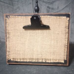 Rustic Burlap & Wood Clamp Stand EUC